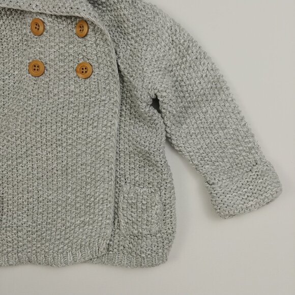 Beba Bean Heather Gray Knit Double-Breasted Hooded Jacket Size 6-12 Months - Picture 5 of 12